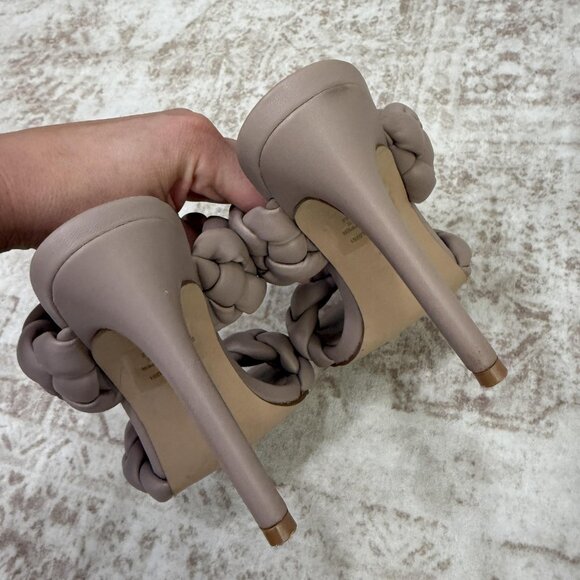 Steve Madden Heeled Sandals Womens 6.5 Taupe Braided Strap Square Toe KENL02S1 - Picture 5 of 9